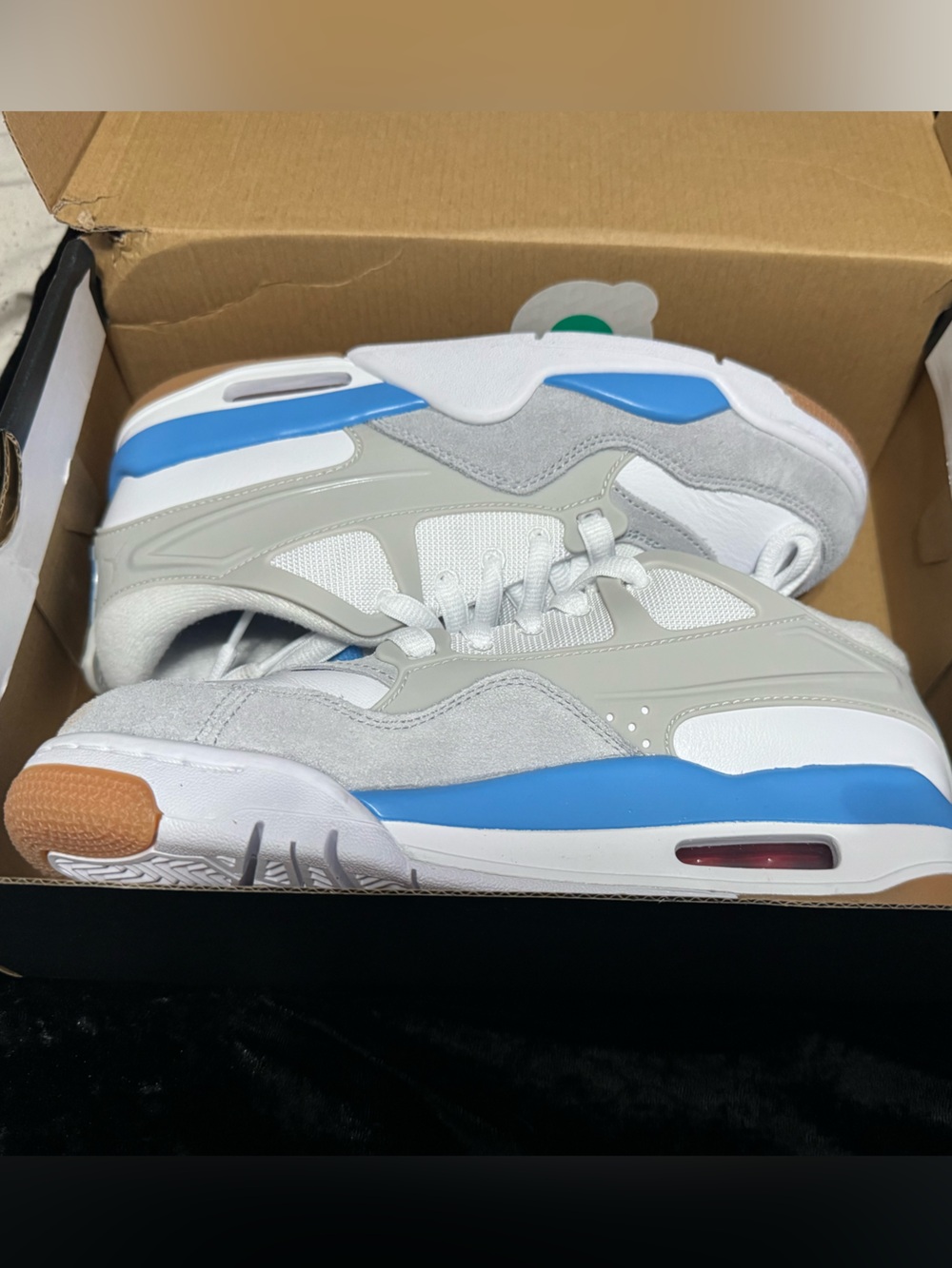 Jordan Kids Sneakers White Gray Blue with Gum Accent
